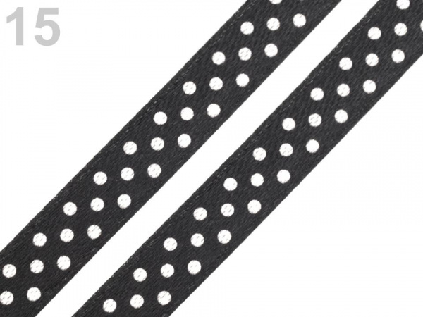 Saténová stuha s puntíky šíře 10 mm