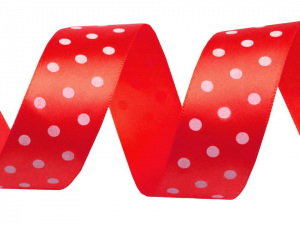 Saténová stuha s puntíky šíře 25 mm
