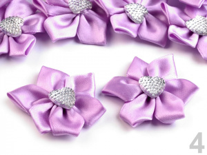 Saténový květ se srdcem Ø50 mm s kamínkem