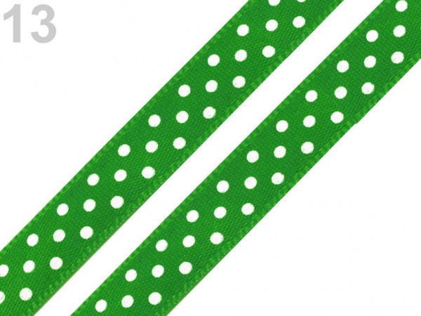 Saténová stuha s puntíky šíře 10 mm