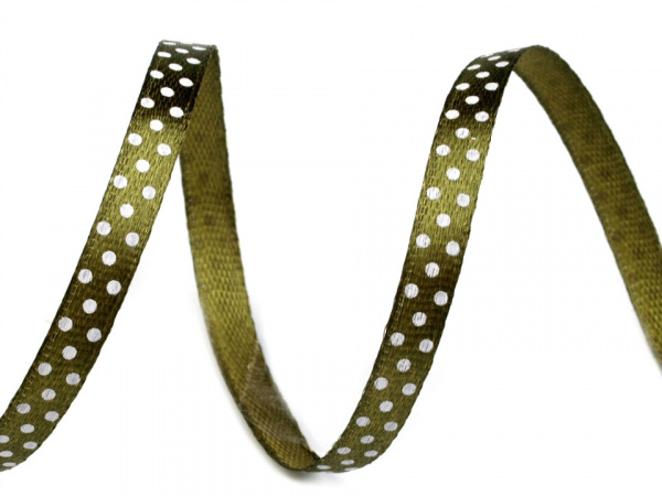 Saténová stuha s puntíky šíře 6 mm 2. jakost