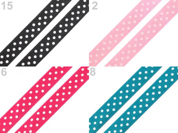 Saténová stuha s puntíky šíře 10 mm