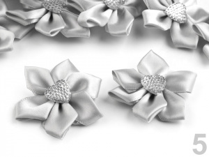 Saténový květ se srdcem Ø50 mm s kamínkem