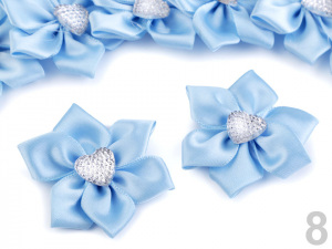 Saténový květ se srdcem Ø50 mm s kamínkem