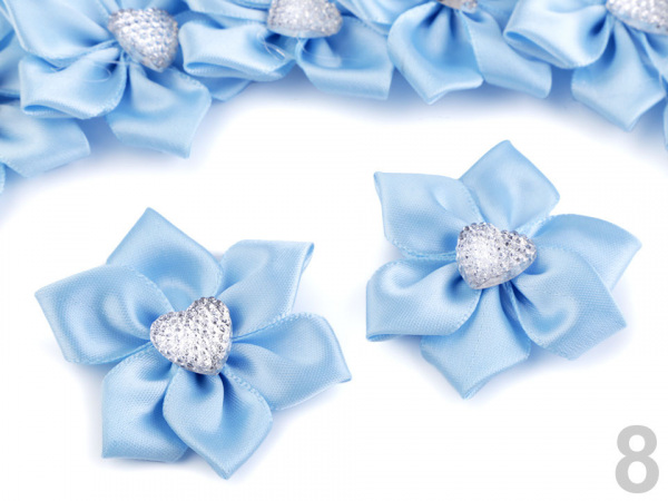 Saténový květ se srdcem Ø50 mm s kamínkem