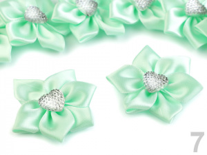 Saténový květ se srdcem Ø50 mm s kamínkem