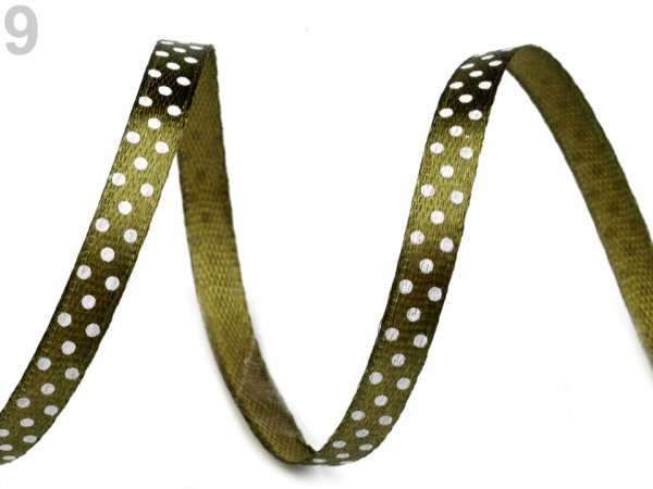 Saténová stuha s puntíky šíře 6 mm 2. jakost
