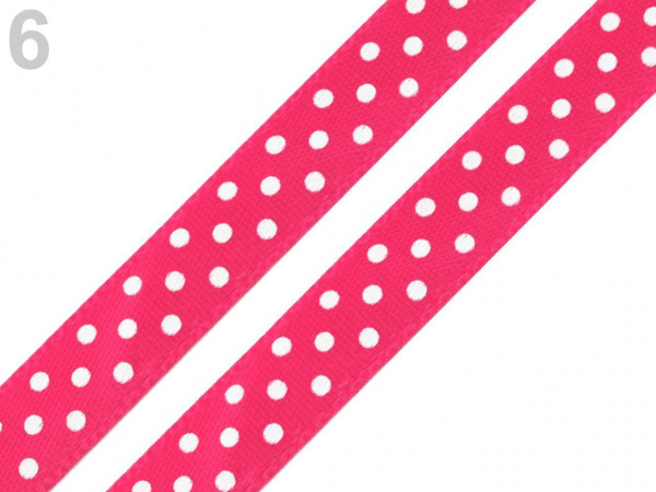 Saténová stuha s puntíky šíře 10 mm