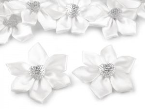 Saténový květ se srdcem Ø50 mm s kamínkem