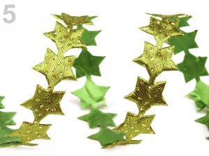 Saténový prýmek šíře 14 mm hvězda s glitry vánoční