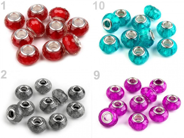 Plastové broušené korálky s velkým průvlekem 9x14 mm