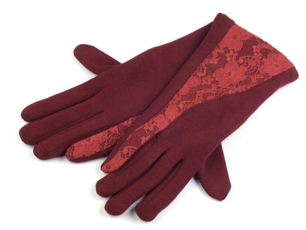 Dámské úpletové rukavice s krajkou