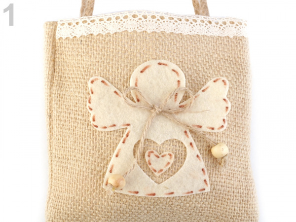 Vánoční jutová taška anděl, hvězda, stromeček, malá