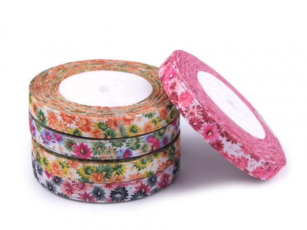 Oboustranná stuha květy šíře 13 mm