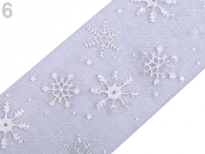 Stuha vločky šíře 40 mm vánoční