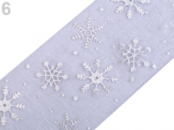 Stuha vločky šíře 40 mm vánoční