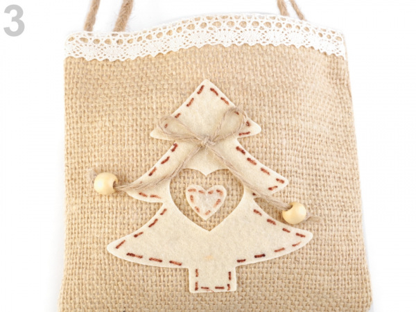 Vánoční jutová taška anděl, hvězda, stromeček, malá