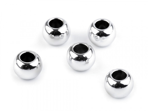 Plastové korálky Metalic s velkým průvlekem 11x15 mm