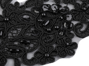 Monofilová aplikace / vsadka 6,8x19,5 cm s flitry a perlami