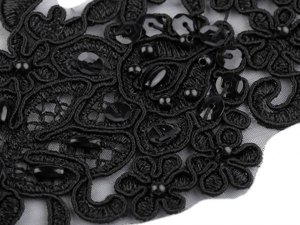 Monofilová aplikace / vsadka 6,8x19,5 cm s flitry a perlami