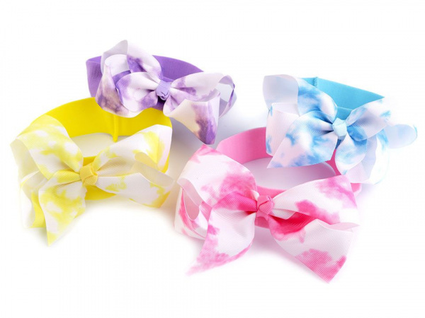 Dětská elastická čelenka do vlasů s batikovanou mašlí