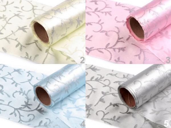 Satén svatební jednostranný / stuha šíře 14 cm s glitry