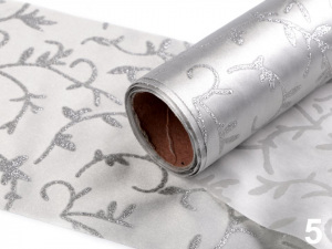 Satén svatební jednostranný / stuha šíře 14 cm s glitry