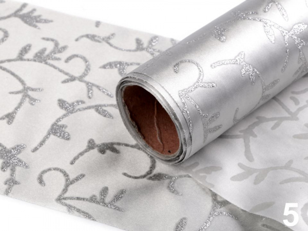 Satén svatební jednostranný / stuha šíře 14 cm s glitry