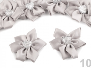 Saténový květ se srdcem Ø50 mm s kamínkem