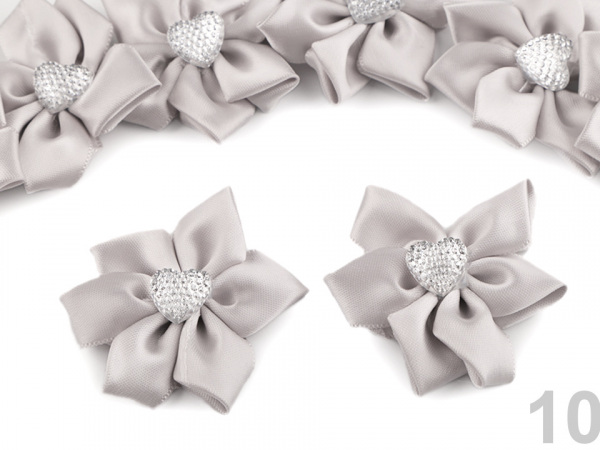 Saténový květ se srdcem Ø50 mm s kamínkem