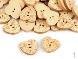 Dřevěný knoflík srdce velikost 32"
