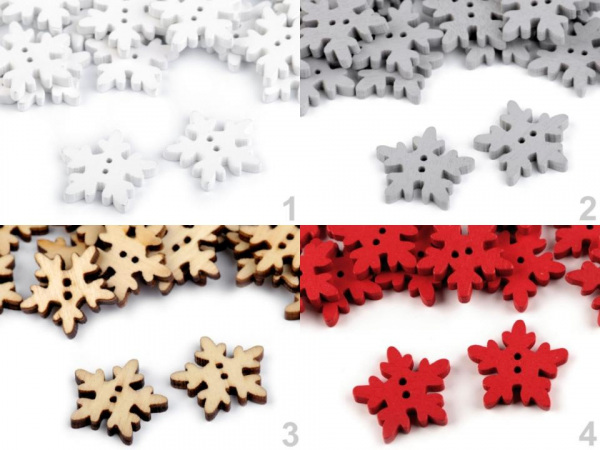 Dřevěný dekorační knoflík vločka