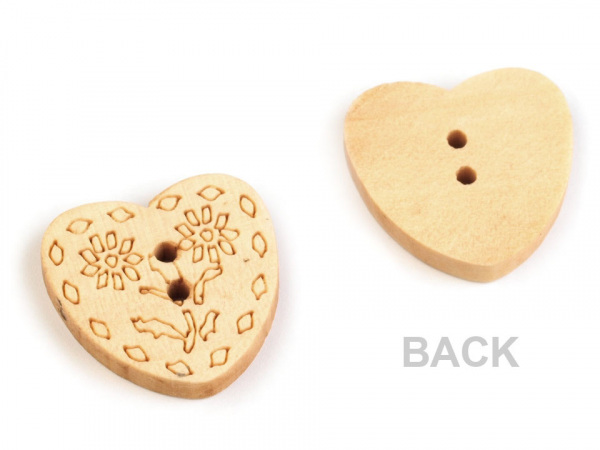 Dřevěný knoflík srdce velikost 32"