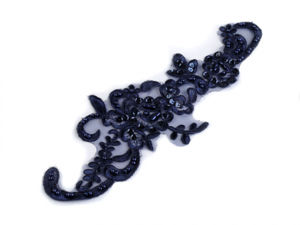 Monofilová aplikace / vsadka 10x30 cm s flitry a perlami