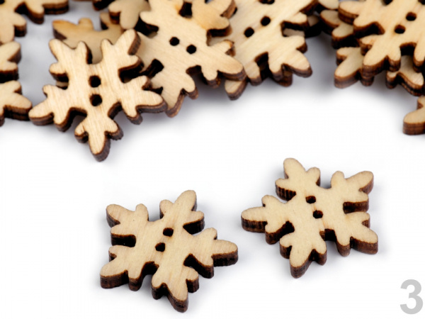 Dřevěný dekorační knoflík vločka