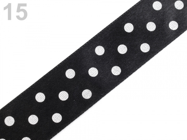 Saténová stuha s puntíky šíře 25 mm