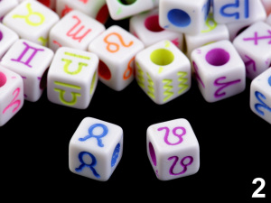 Plastové korálky srdce a zvěrokruh kostka 7 mm