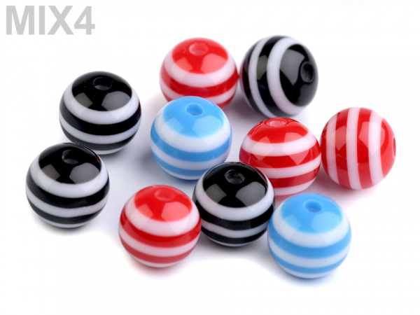 Plastové korálky s proužkem Ø12 mm