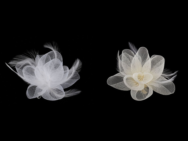 Brož / ozdoba do vlasů květ s peřím