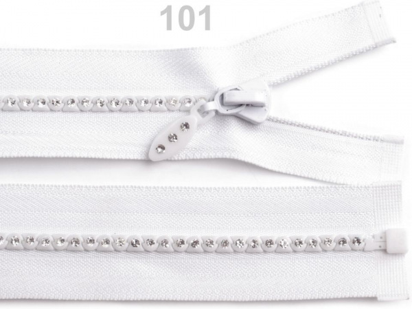 Kostěný zip šíře 4 mm délka 55 cm se štrasovými kamínky