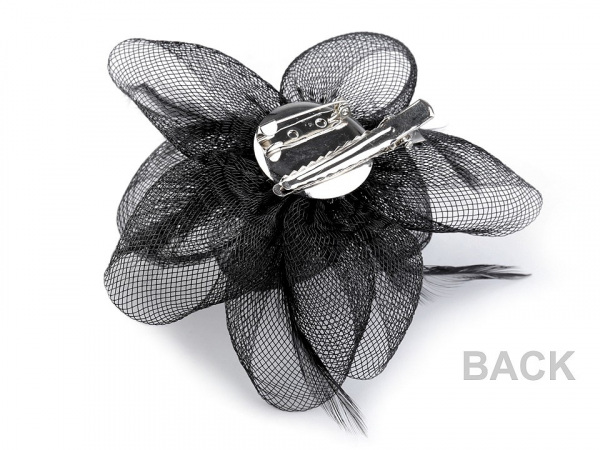 Brož / ozdoba do vlasů květ s peřím