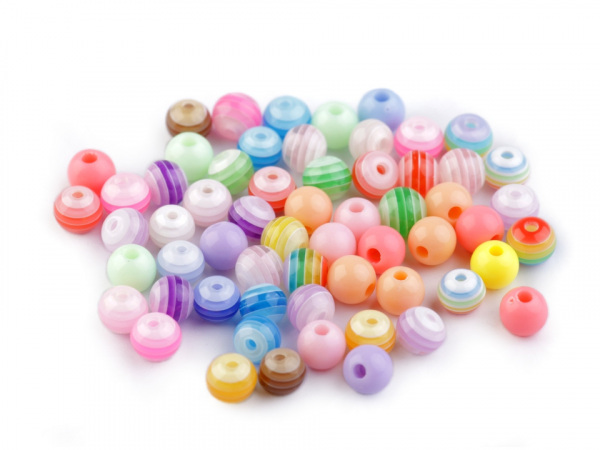 Plastové korálky s proužkem Ø6 mm