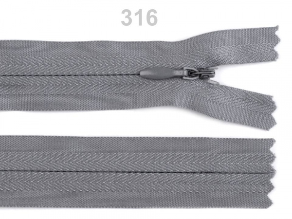 Spirálový zip skrytý šíře 3 mm délka 35 cm