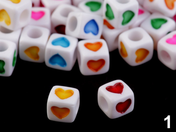 Plastové korálky srdce a zvěrokruh kostka 7 mm