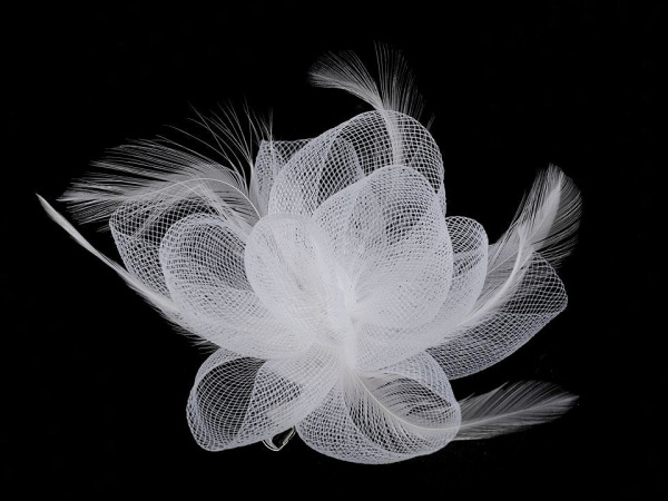 Brož / ozdoba do vlasů květ s peřím