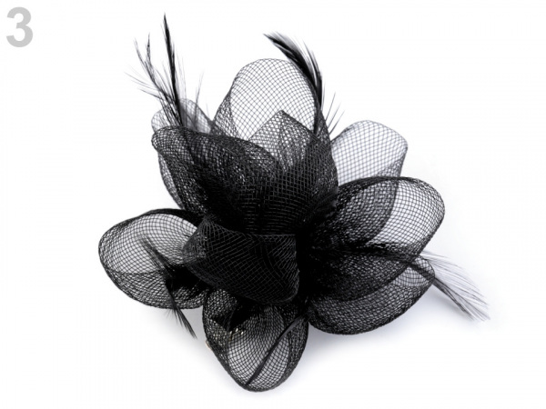 Brož / ozdoba do vlasů květ s peřím