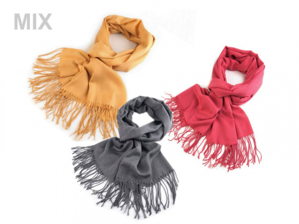 Šála jednobarevná s třásněmi 65x185 cm