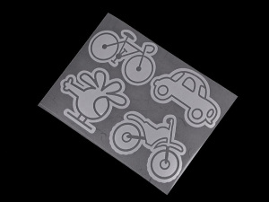 Reflexní nažehlovačky hvězda, květ, srdce, smajlík, auto, pes, ježek, tučňák, ruka 9x12 cm