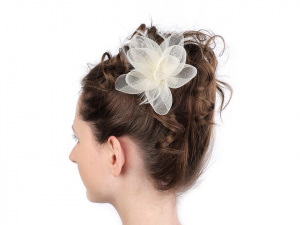 Brož / ozdoba do vlasů květ s peřím