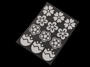 Reflexní nažehlovačky hvězda, květ, srdce, smajlík, auto, pes, ježek, tučňák, ruka 9x12 cm